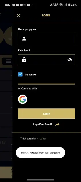 Screenshot of Intan77 Casino